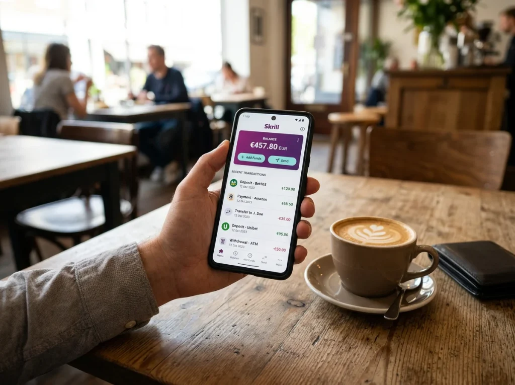 Application mobile Skrill sur smartphone pour les parieurs sportifs