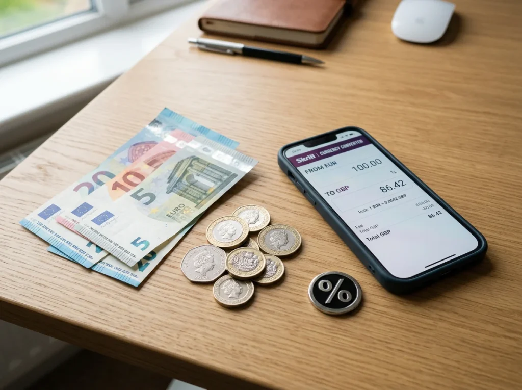 Billets en euros et en livres sterling à côté d